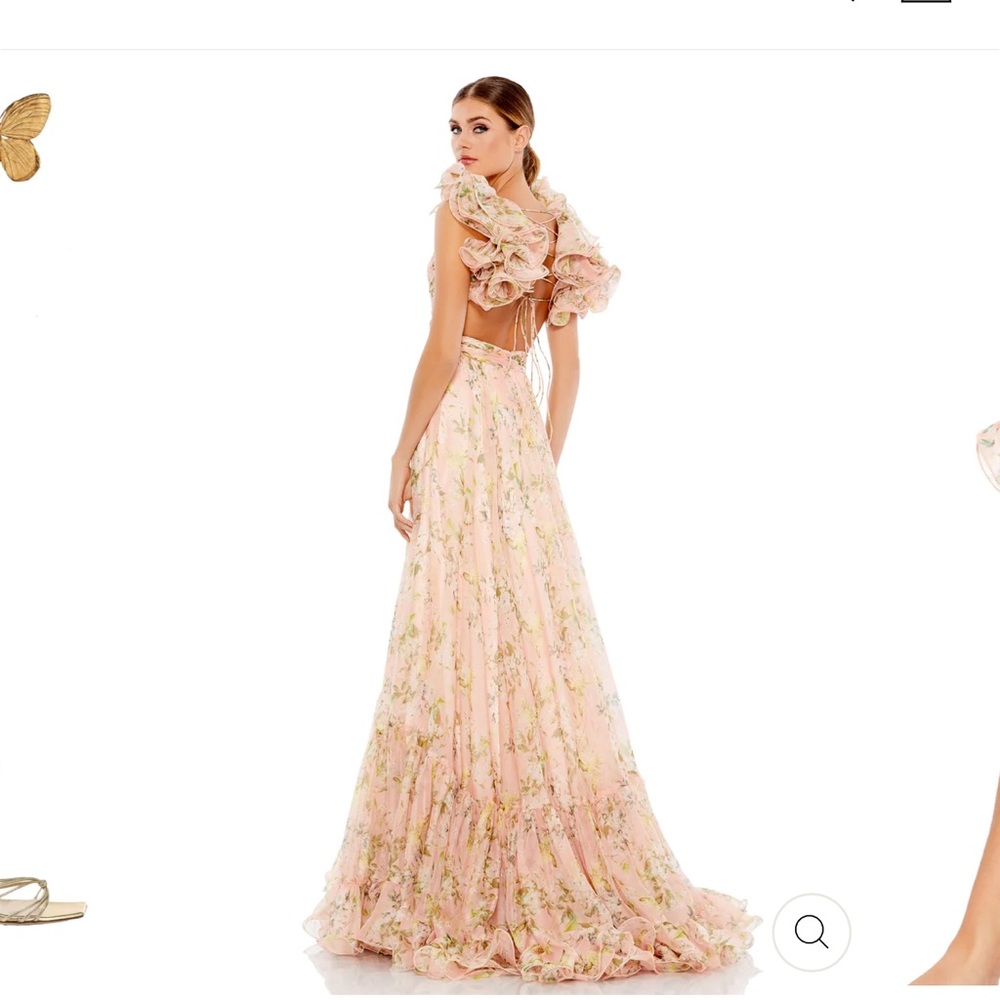 RUFFLE TIERED FLORAL CUT-OUT CHIFFON GOWN by Mac Duggal.